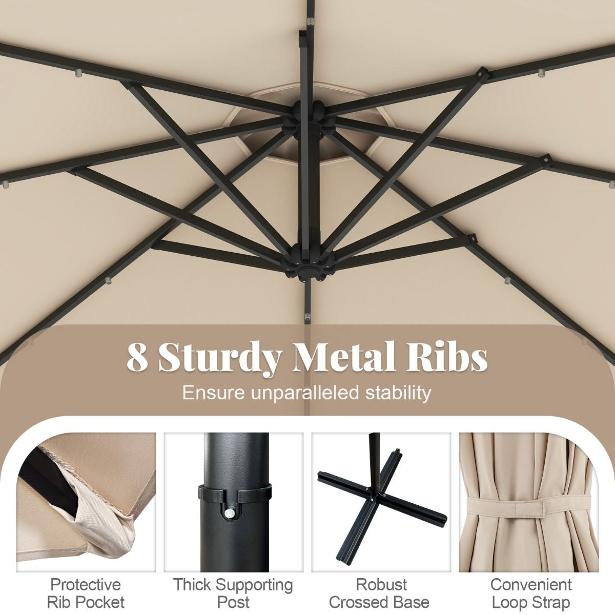 Patio Umbrella Solar LED Cantilever Umbrella with Tilt Adjustment