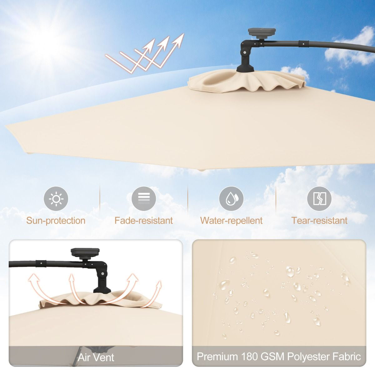 Patio Umbrella Solar LED Cantilever Umbrella with Tilt Adjustment