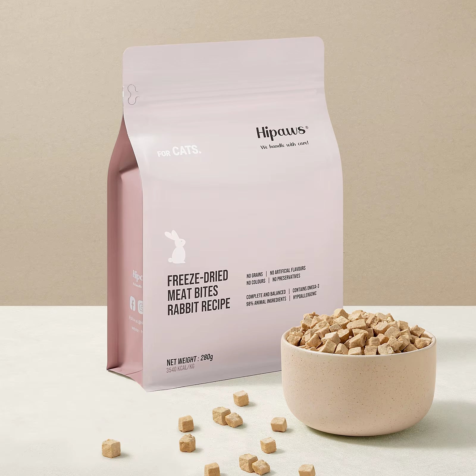 Complete Natural Rabbit Recipe Freeze-Dried Cat Food Treats Toppers 280G, Hypoallergenic No Grain Fresh Rabbit; Freeze Dr