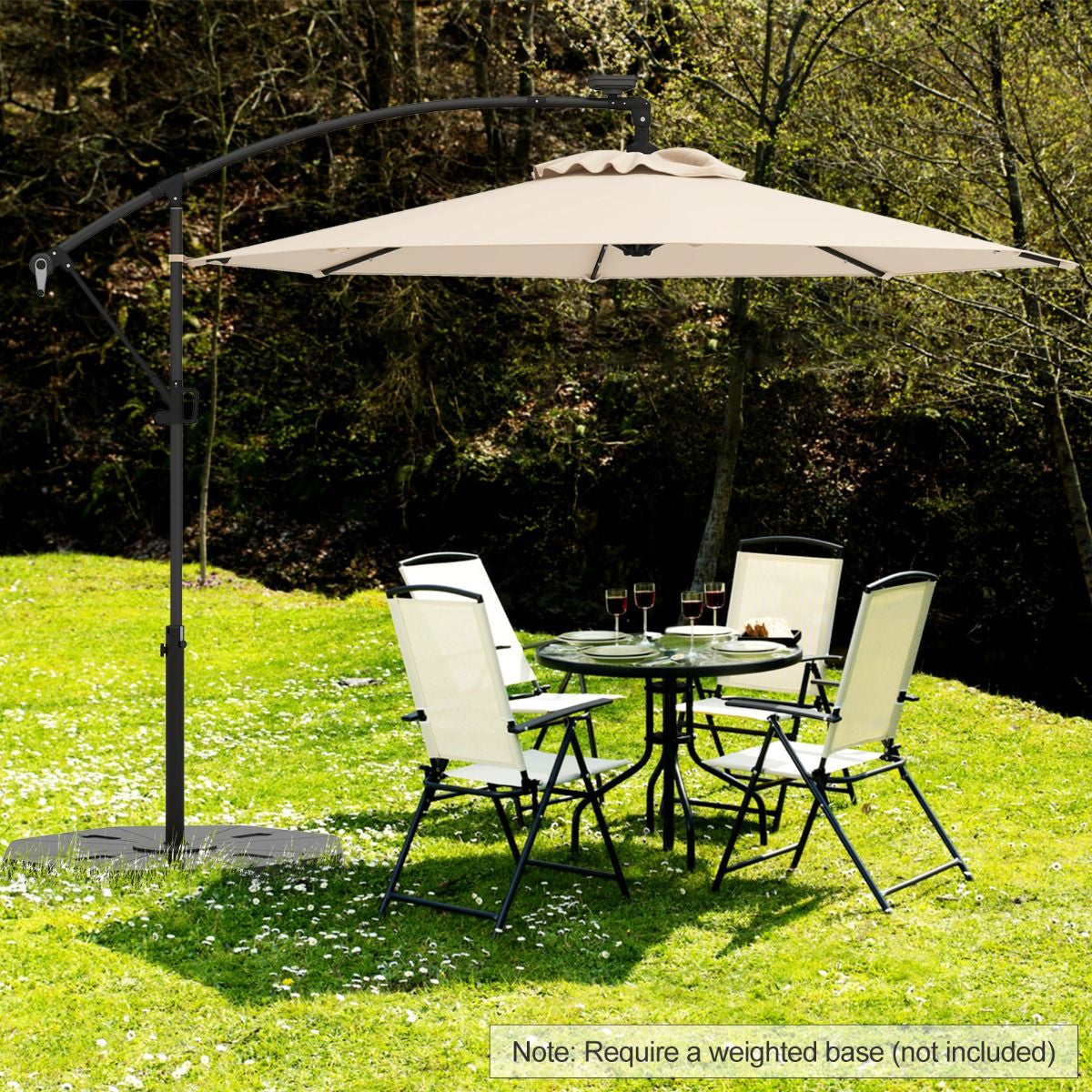 Patio Umbrella Solar LED Cantilever Umbrella with Tilt Adjustment