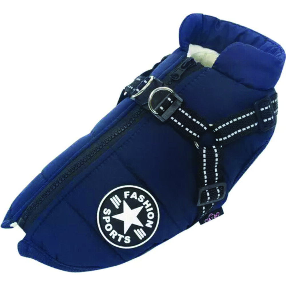 Dog Coat Waterproof with Harness Jacket Raincoat Winter Zip Coats Pet Hole Warm