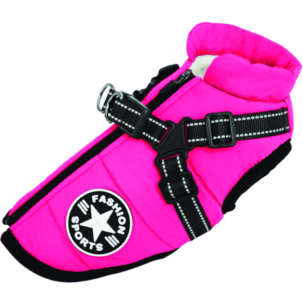 Dog Coat Waterproof with Harness Jacket Raincoat Winter Zip Coats Pet Hole Warm