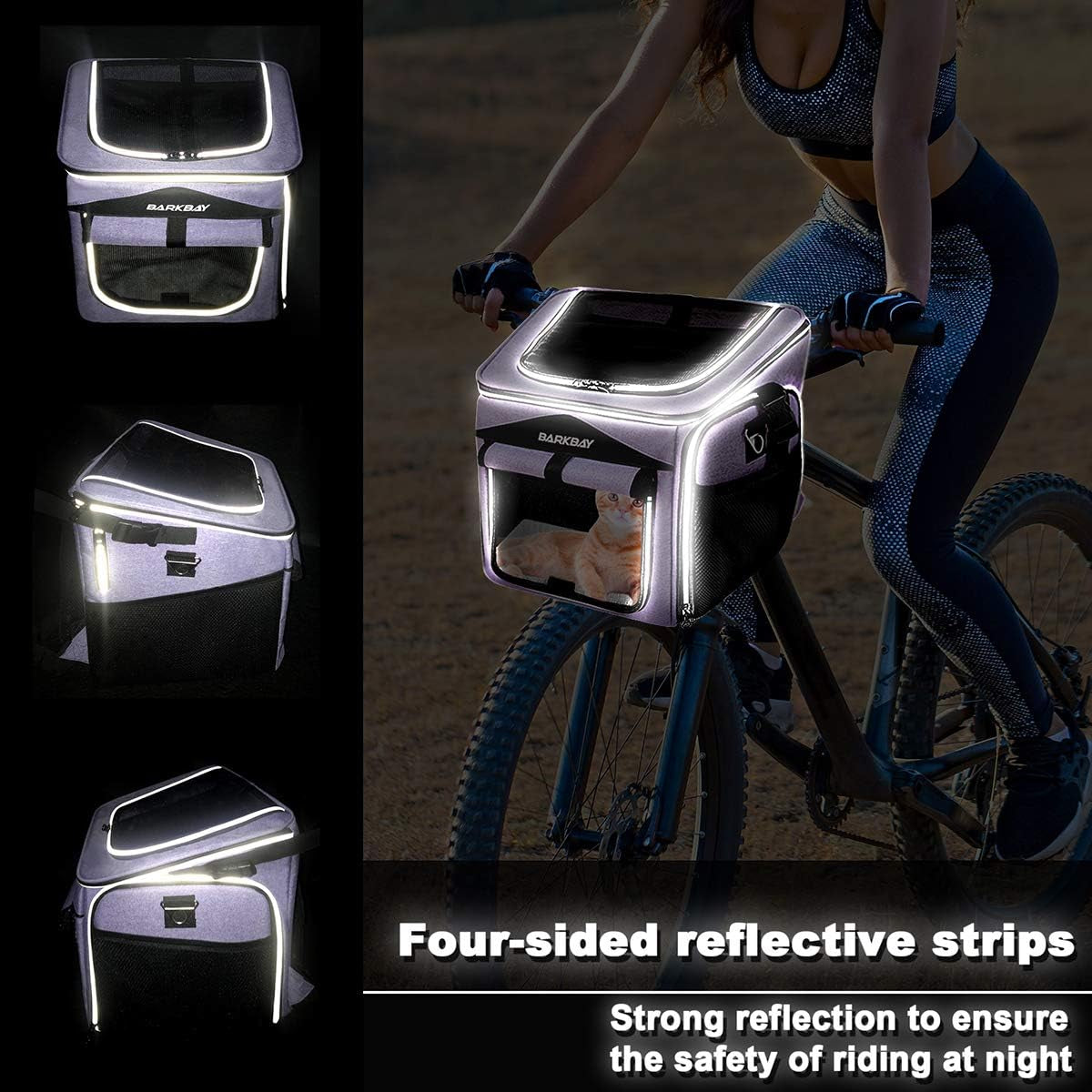 Dog Bike Basket Carrier, Expandable Foldable Soft-Sided Dog Carrier, 2 Open Doors, 5 Reflective Tapes, Pet Travel Bag, Safe and Easy for Small Medium Cats and Dogs (Purple)