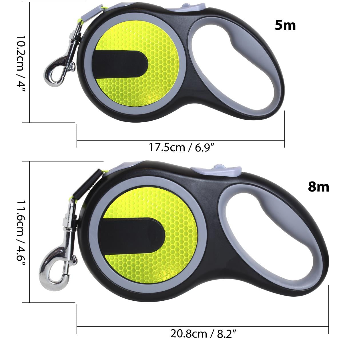 Neon Reflective Retractable Dog Lead Extending Hi-Viz Pet Leash Extendable 5M/8M