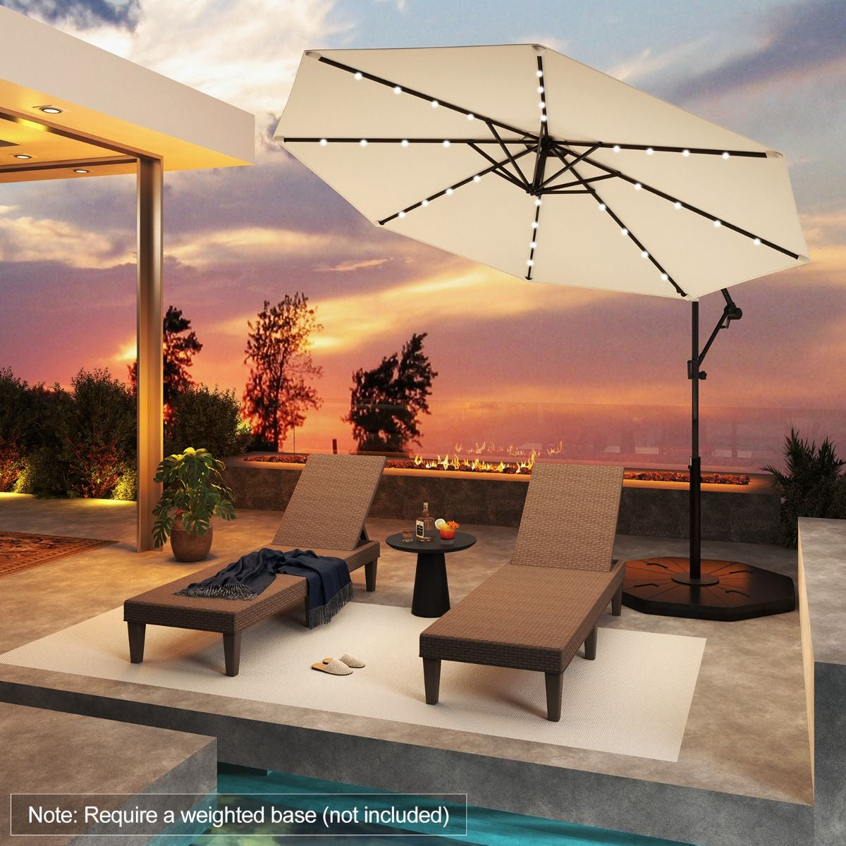 Patio Umbrella Solar LED Cantilever Umbrella with Tilt Adjustment