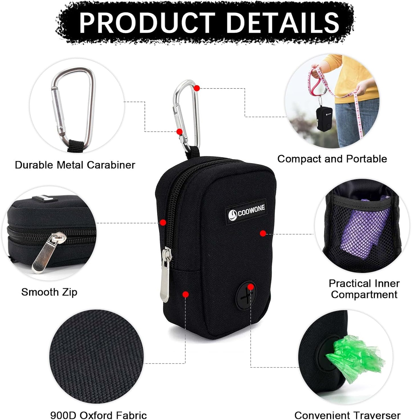 Dog Treat Pouch Hands Free Dog Walking Bag with Metal Carabiner, 900D Oxford Cloth Dog Poop Bag Holder for Pet Puppy Training Travel or Outdoor Camping