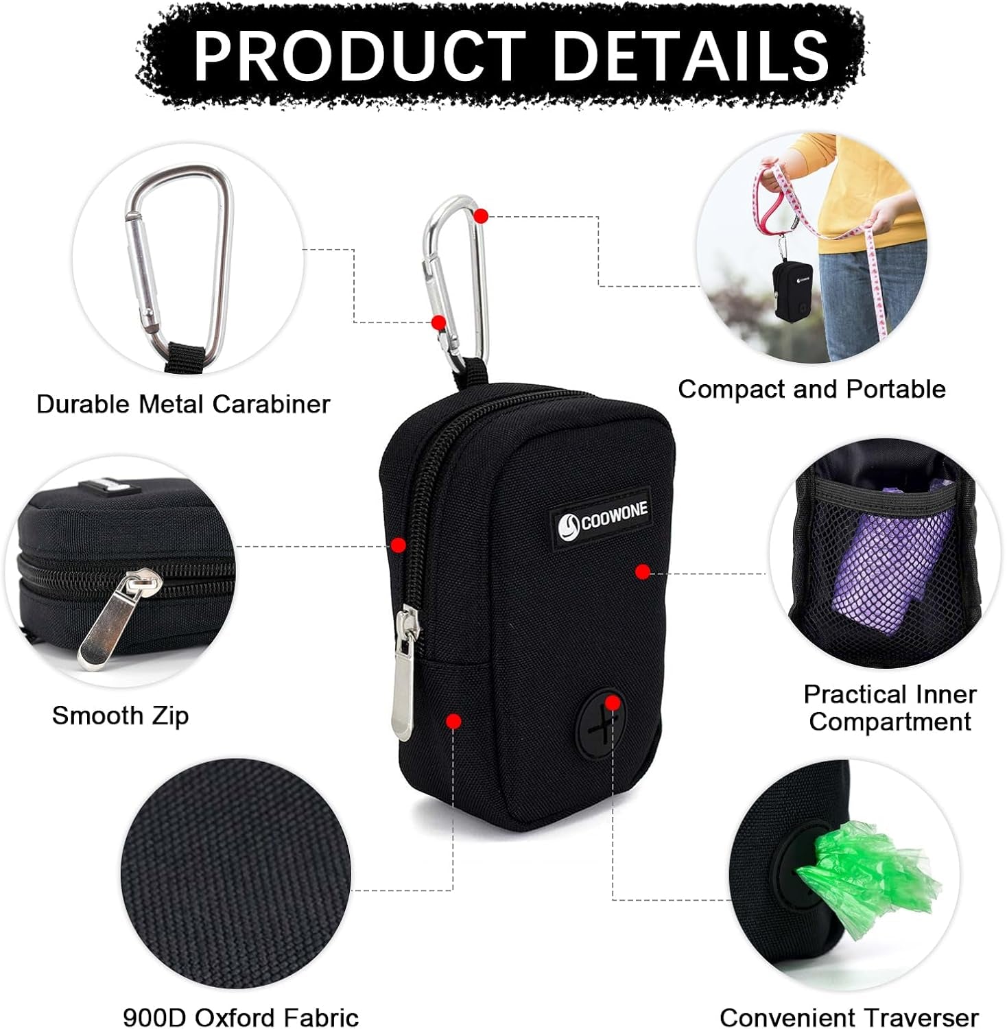 Dog Treat Pouch Hands Free Dog Walking Bag with Metal Carabiner, 900D Oxford Cloth Dog Poop Bag Holder for Pet Puppy Training Travel or Outdoor Camping