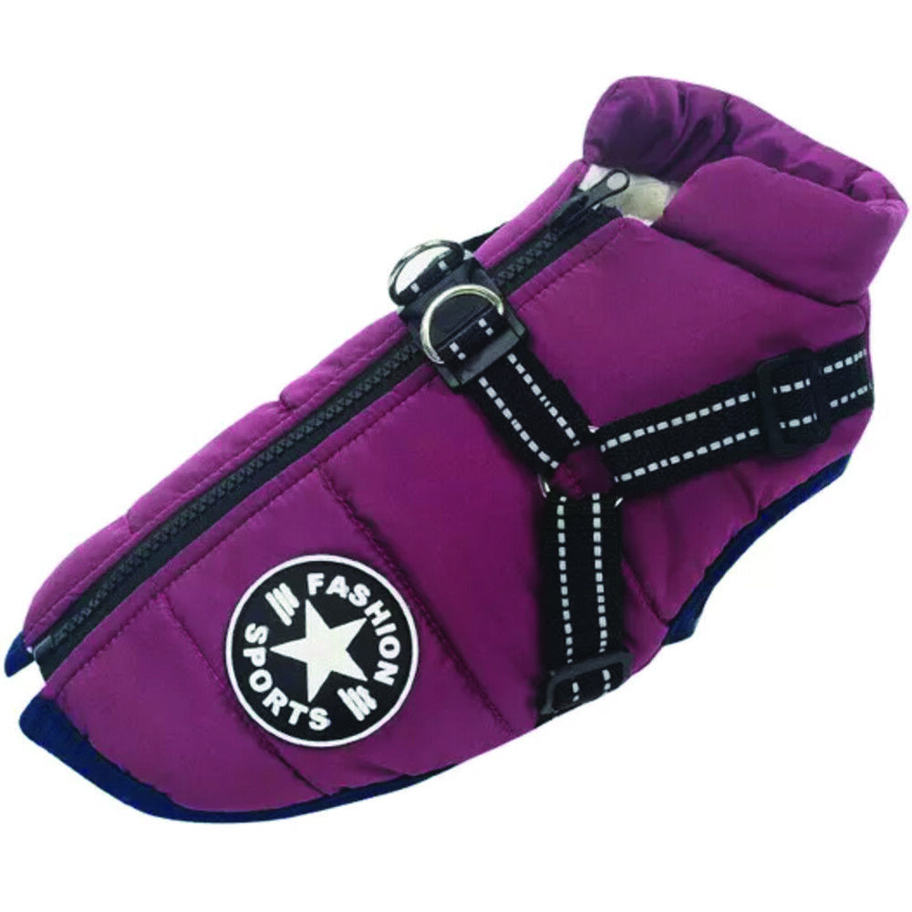 Dog Coat Waterproof with Harness Jacket Raincoat Winter Zip Coats Pet Hole Warm
