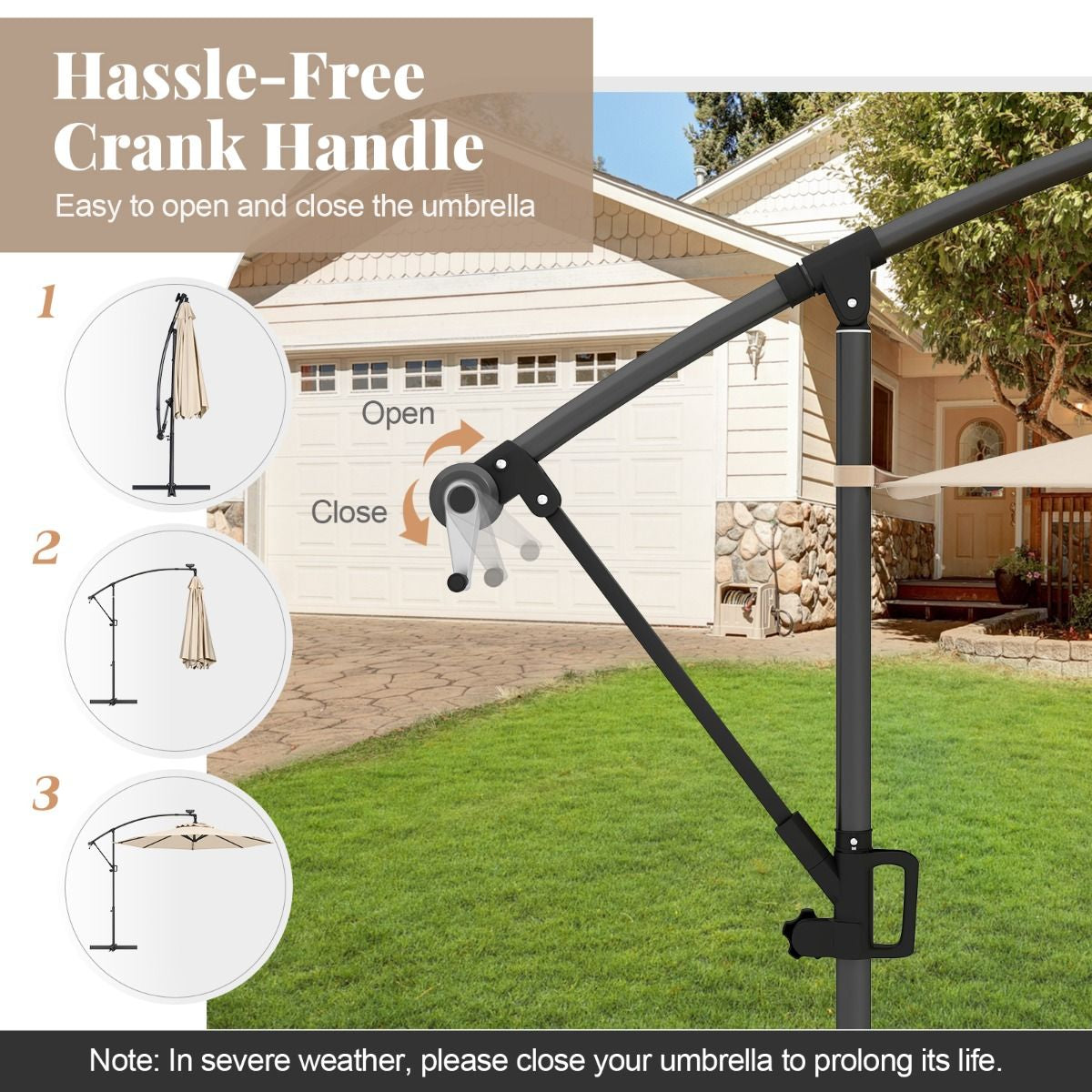 Patio Umbrella Solar LED Cantilever Umbrella with Tilt Adjustment