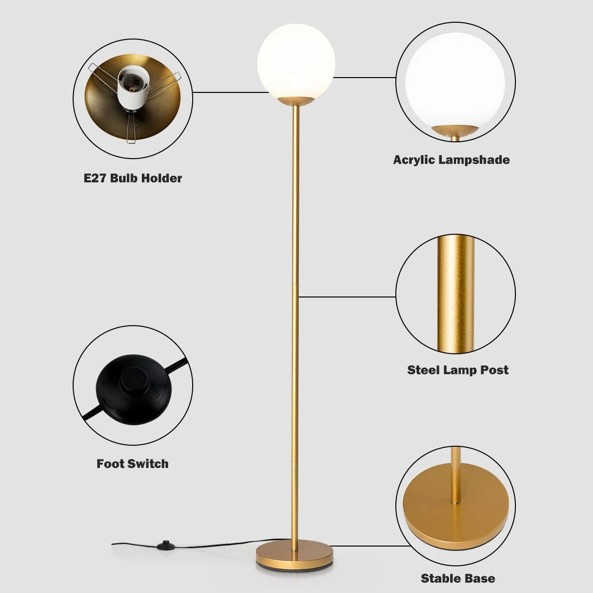 Globe Lamp Cover Floor Lamp with Acrylic Lampshade